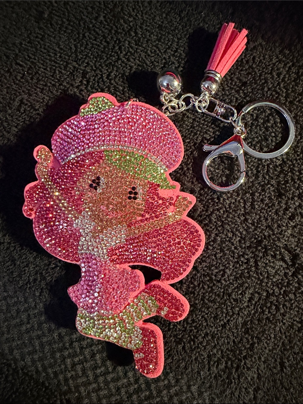 Pink Sparkle Strawberry Shortcake Keychain with Tassel